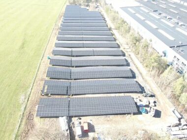 Installation of ground mounted photovoltaic panels Seebach Solar Park 2